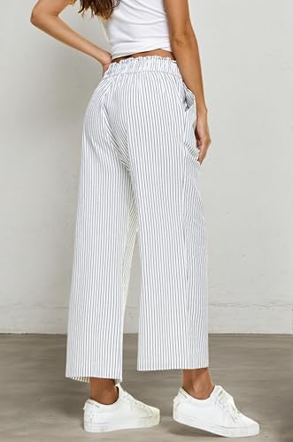 Image of LNX Womens Linen Capri Pants Wide Leg High Waisted Drawstring Casual Cropped Pants with Pockets