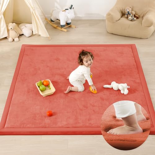 Image of PaPaMat 1.3" Thick Baby Play Mat for Floor Playpen, 50x50 Foam Tummy Time Mat, Padded Support Soft Plush Nursery Rug for Infant Kids Toddler Crawling Kick Activity (Brick)