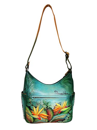 Image of Anuschka Women's Genuine Leather Shoulder Bag | Hand Painted Original Artwork | Classic Hobo With Studded Side Pockets | Genuine Leather