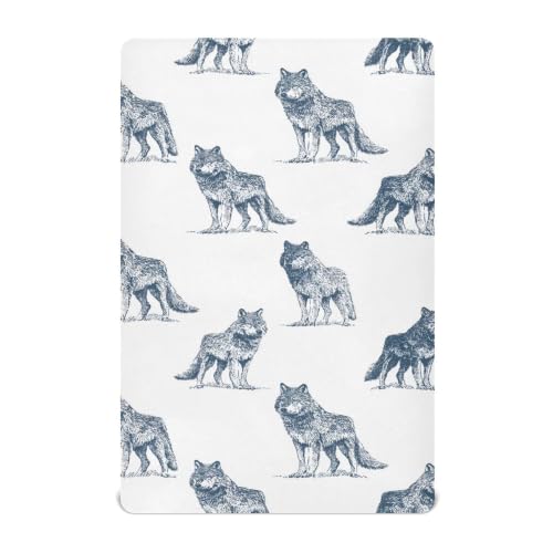 Image of Vintage Forest Wolf Crib Sheets Soft Breathable Fitted Baby Crib Sheets Mattress Cover for Girls Boys, 52 inch x 28 inch x 9 inch
