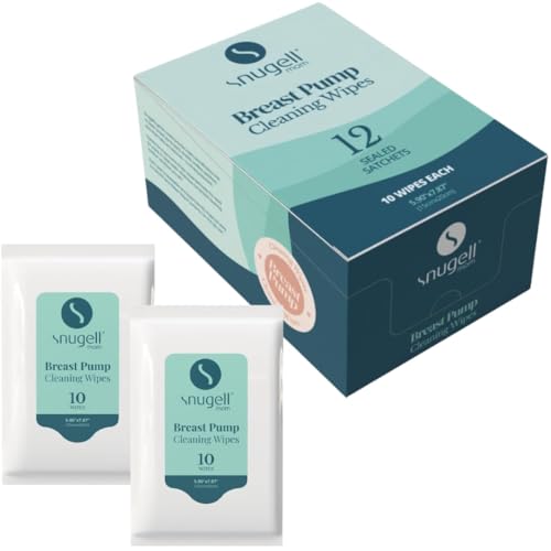 Snugell Breast Pump Cleaning Wipes â€“ 10 Wipes per Sachet, 12 Sachets per Box â€“ Alcohol-Free, Lint-Free, Unscented, Safe for Pump Parts, Shields, Bottles, and Accessories â€“ Travel-Friendly
