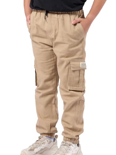 NATUST Pantalon Cargo Garçon Ado Jogging Taille Élastiquée Pantalons Enfant Décontracté Kaki 9-10 Ans (Taille du Fabricant : 150)