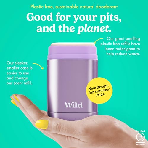 Wild - Purple Case with Refill Variety Pack (3 x 40g) - Natural Refillable Deodorant - Aluminium Free - Includes Fresh Cotton & Sea Salt, Cherry Blossom and Coconut & Vanilla Scents - Vegan - 2