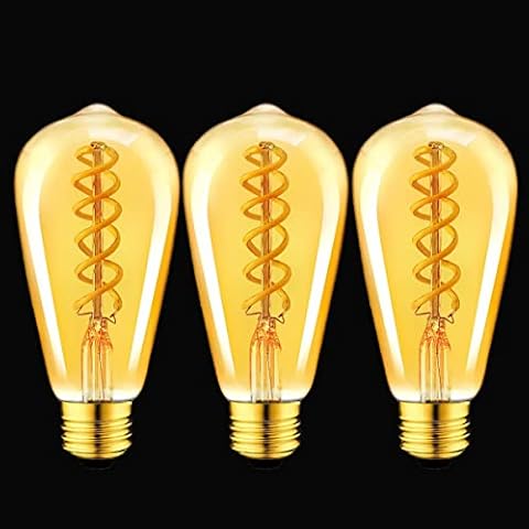LEDORA Dimmable LED Edison Bulbs ST64 Spiral Filament LED Vintage Light Bulb E27 Screw Led Filament Light Bulb 6W Retro Antique Style Warm Glow 2200K Ra>90 Amber Glass 3-Pack Cover