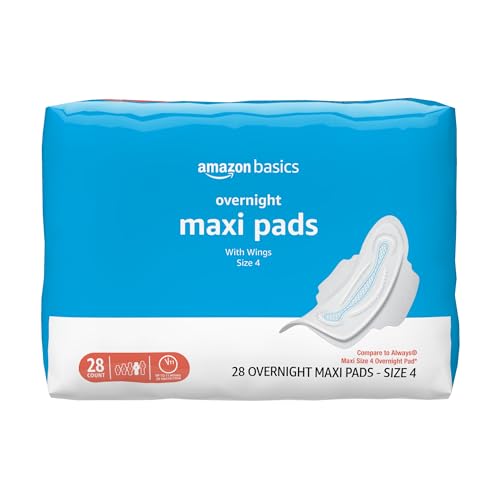 Amazon Basics Thick Maxi Pads with Wings for...