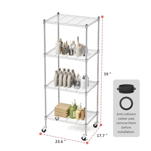 Image of Garage Shelving with Wheels, 4 Tier Shelving Unit and Adjustable Feet, 865 lb High Capacity Rolling Storage Shelf for Kitchen, Office, Dining Room, Garage, Chrome