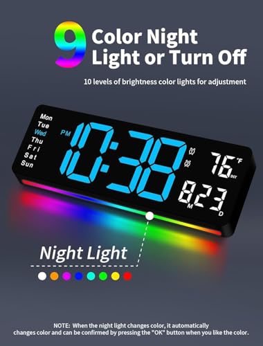 Image of 15-Inch Digital Wall Clock with Large LED Display - Remote Control, Auto-Dimming, Night Light, Date, Day, Temperature, DST Function - Ideal for Living Room, Bedroom (16 Inch Blue)