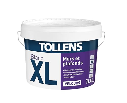 Tollens Peinture Professionnelle Blanche Velours - Spécial Séjours et Chambres XL Velours - Pour Murs et Plafonds - 10L = 120m2