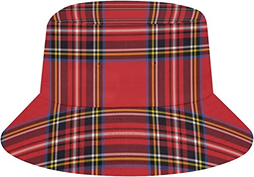 Red Black Buffalo Scottish Tartan Plaid Checkered Adults Beach Bucket Hat For Adults Fishing Fisherman's Cap Packable Travel Print Sun Hats #TOP12