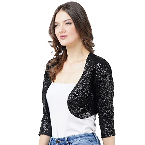 Image of Women Cropped Length Sequinned /Embroidered Front Open Shrug /Bolero with Lining