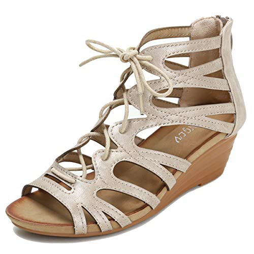 Scaoruki Women Gladiator Sandals Retro Wedge Heel