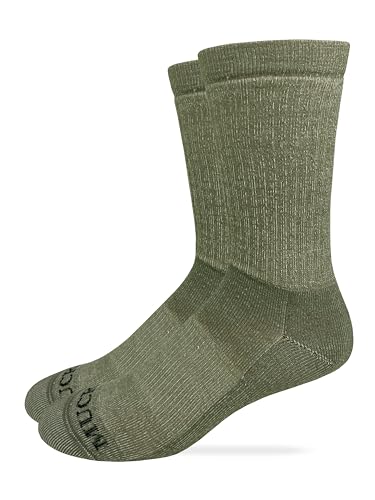 MUCK Boot Mens Merino Wool Year Round Full Cushion Crew Boot Socks 1 Pair Pack (US, Alpha, Large, Regular, Regular, Olive)
