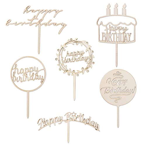 Paready ケーキトッパー 誕生日 木製 6点セット ケーキ飾り ケーキ挿入カード ケーキデコレーション Happy Birthday ハッピーバースデー バースデーケーキ 飾り 装飾