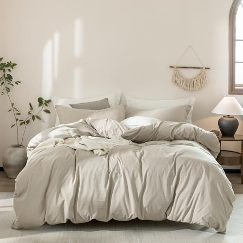 Warm Moment Linen Grey Duvet Cover Super King Plus Size 120inch x 120inch 100% Washed Cotton Duvet Cover with Zipper Closure and 2 Pillowcases Color of New Nature Linen