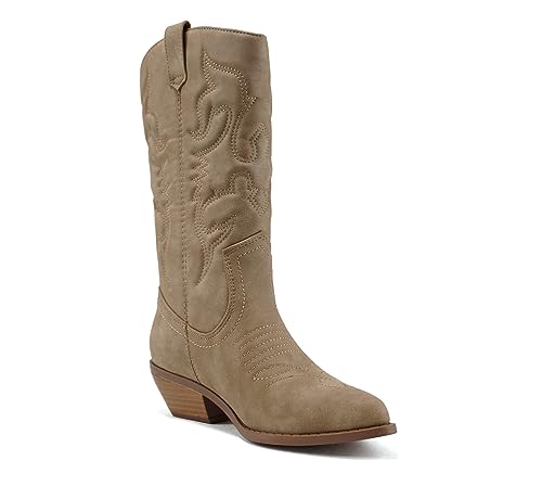 Image of Soda Women's Mug Round Toe Faux Suede Stacked Heel Western Ankle Bootie