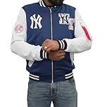 Men’s NY Yankees Bomber Jacket | Vintage Baseball Varsity Coat | MA-1 Polyester Jacket with PU Leather Sleeves – Blue & White (UK, Alpha, L, Regular, Regular, NY Blue)