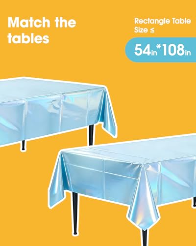 Image of Niuara Iridescent Blue Plastic Table Cloth - 4 Pack 54 inch x 108 inch Rectangle Disposable Tablecloths for 6FT Tables, Table Cover for Party, Holiday & Gathering Use