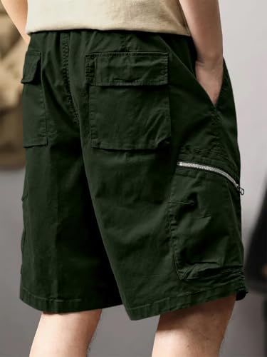 Image of Leriya Fashion Men's Cotton Cargo Shorts with Elastic Drawstring Waist | Multiple Utility Pockets & Zipper Side Pocket | Summer Shorts for Daily Outfits, Hiking, Trekking & Street Style