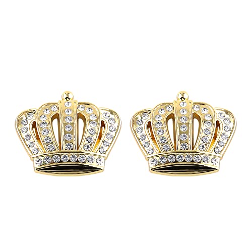 Image of 2PCS Bling Crown Crystal Diamond Crown Emblems Stickers Decals Decoration, Car Side Rear Trunk Emblem Universal Exterior & Interior Car Accessory (Gold Big)