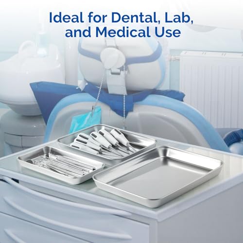 Image of JMU 2 Pack Stainless Steel Tray, SL304 Thickened Stainless Steel Surgical Tray for Medical Instruments, 10.2 inch x 7.9 inch x 1.2 inch