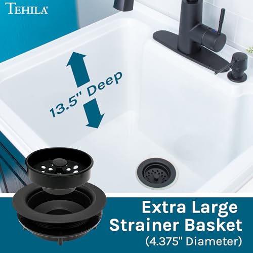 Image of JS Jackson Supplies Black Utility Sink Vanity Cabinet with White Laundry Tub, Black High-Arc Pull-Down Sprayer Faucet for Laundry Room, Mudroom, Basement
