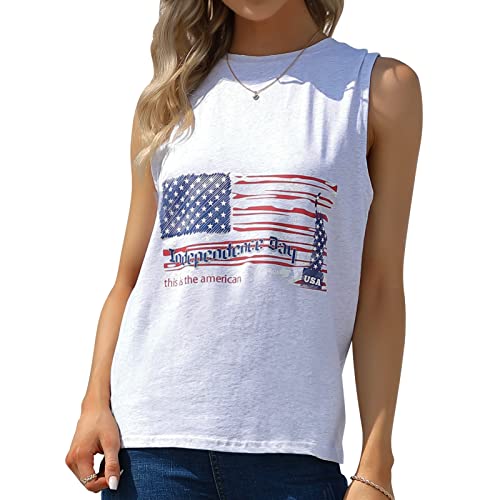 Lumiparty Women's Patriotic Sleeveless American Flag Tank Top for 4th of July - Size Medium