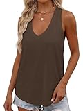 Smile Fish Women Summer Deep V Neck Tank Top Loose Fit Flowy Sleeveless Shirt Cotton Brown,XL