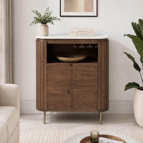 Image of The Attic Carlston Bar Cabinet, Hard and Soft Drinks Bar Storage Cabinet, Wine Wisky Scotch, Round Bar for Home, Teak Finish