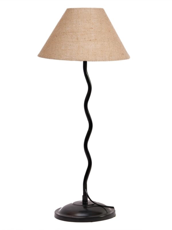 Table Lamp | Beige Jute Zig Zag Table Lamp with Iron Base | Home Decor Accent Lamp for Living Room, Bedroom, Office | Decorative Lighting for Modern & Classic Interiors - BAE08-image-2
