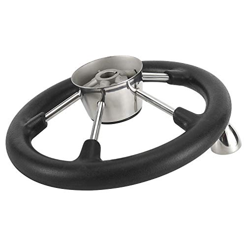 Image of NovelBee 11-1 /2 Inch Stainless Boat Steering Wheel with Knob,Black PU Foam