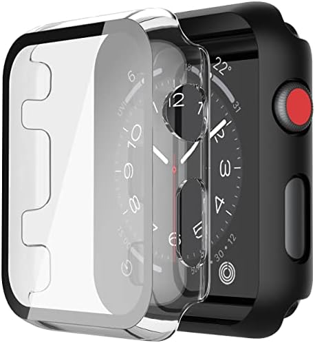 Misxi 2 Pack Hard PC Case with Tempered Glass Screen Protector Compatible with Apple Watch Series 6 SE Series 5 Series 4 44mm, Transparent