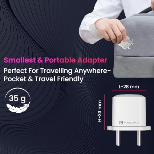 Image of Portronics Adapto 20 Lite Smallest 20W GaN Wall Charger with Type C PD Fast Charging Output Port, Compatible with iPhone 8 and Above, iPad, Tablets, All Type C Mobile Phones and Devices (White)