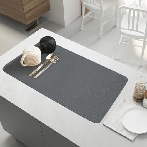Dish Drying Mat Draining Mat, Kitchen countertop Absorbent mat, Coffee Machine Mat, Countertop Anti-Slip mat Drying mat Suitable for Kitchen and Sink Countertop (Dark Gray, 50 x 60 cm)