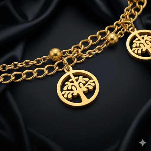 Image of 18K Gold Plated Stylish Chain Bracelet for Women & Girls | Trendy Unique Diamond Tennis Charm Link Tulip Everyday Instagram Viral Jewellery