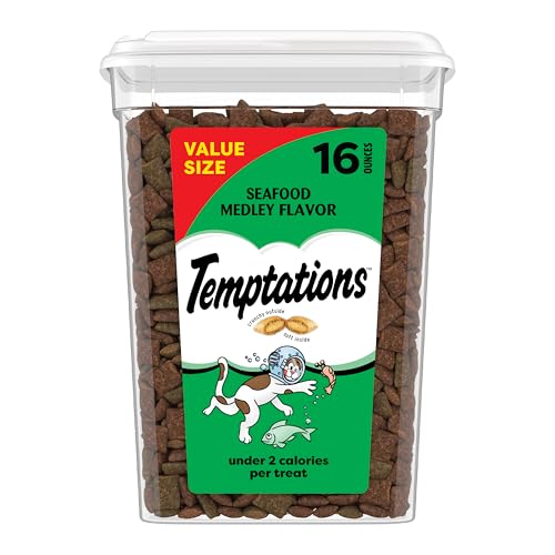 Image of Temptations Cat Treats, Classic Crunchy and Soft Cat Treats, Seafood Medley Flavor, 16 oz. Tub