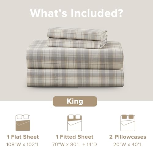 Image of Comfort Spaces 100% Cotton Percale Sheets King Size 4 Piece, Wesley Taupe