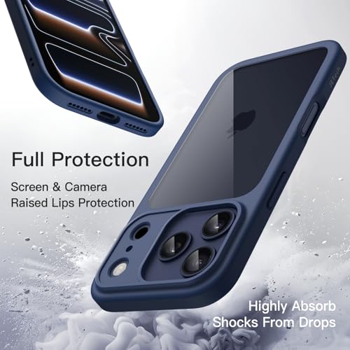 Image of JETech Case for iPhone 17 Pro Max 6.9-Inch, Shockproof Phone Bumper Cover, Solid Color Matte TPU Frame, Anti-Scratch Clear Back (Dark Blue)