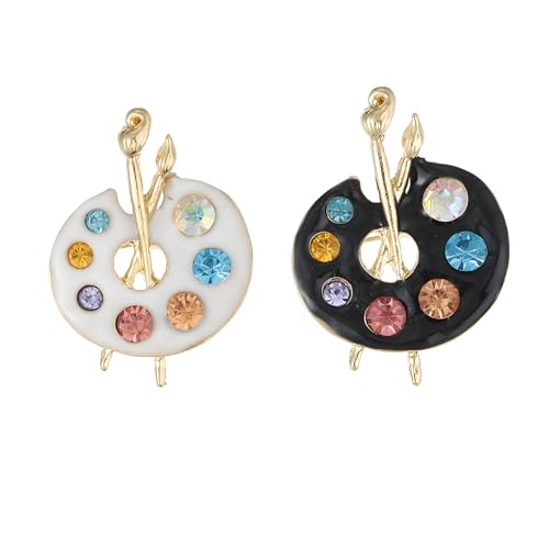 Image of 2PCS Paint Palette Brooch Pin for Women Fashion Colorful Rhinestone Artist Paint Palette Brooch Painting Lovers Artists Dress Accessories Jewelry