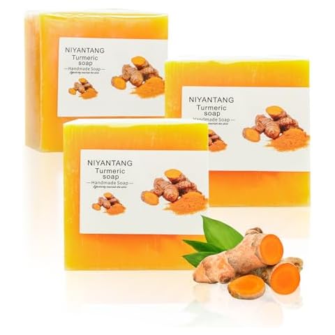 3 PCS Turmeric Soap Bar, Natural Bar Soap for Face & Body, Handmade Tumeric Soap with Coconut Oil, Cleanse Skin, Moisturizing & Soothing Gentle Cleanser Soap for All Skin Types Cover