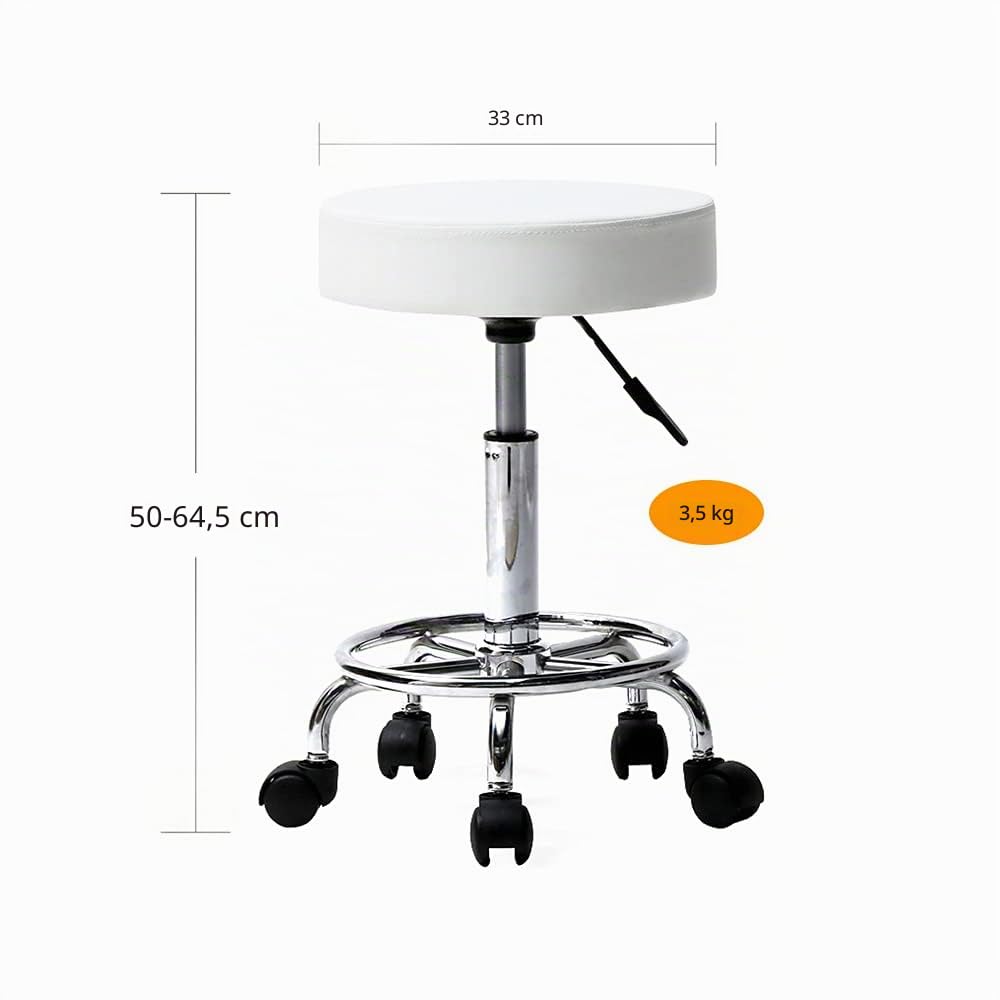 Alightup Büro Hocker Professioneller Rollhocker 360° drehbar, höhenverstellbar mit Rollen - Für Massage, Salon, Küche, Büro, Klinik, Pub, Näharbeiten, Maler & Klavierbank - Weiß