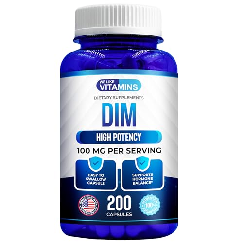 We Like Vitamins DIM 100mg 200 Capsules - 200 Day Supply - Diindolylmethane DIM Supplement for Support with Healthy Estrogen and Hormone Levels