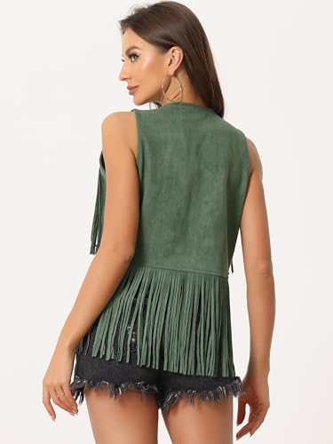 Image of Allegra K Women's Fringe Top Vest Open Front Western 70s Outfits Faux Suede Tassel Cardigan