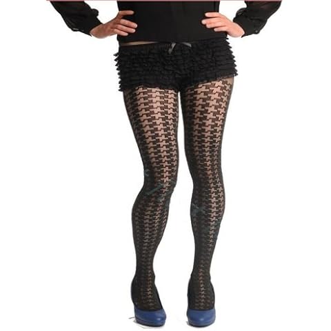 fashion4legs Dogtooth/Herring Bone Patterned Black Tights Cover