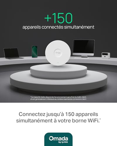 TP-Link Omada EAP650 Point d'accès WiFi 6 AX3000 planfonier, 1 Port Ethernet Gigabit Support PoE+, Itinérance Transparente, Omada Mesh