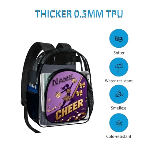 Cheer Clear Backpack Customized for Girls - Cheerleader Name Custom School Bag for Teens, Kids, Women & Students, 17 Inches Large TPU Transparent Schoolbag Fit Sport & Travel3