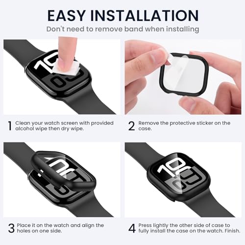 Image of Tensea For Waterproof Apple Watch Screen Protector Case Series 10 46mm Accessories, iWatch Protective Case PC Face Cover Built-in Tempered Glass Film, Sweatproof Bumper for Men and Women, 46