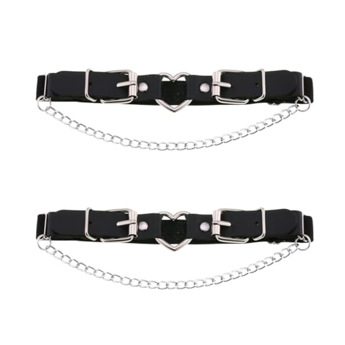 Women Thigh Garter Belt Gothic Leg Harness Heart with Chains Adjustable Elastic Belt 2PCS2