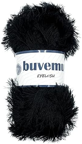 Buvemu Eyelash Fun Fur Yarn 100 Gram (3.53 Ounces) 175 Yards (160 Meters) (Black)
