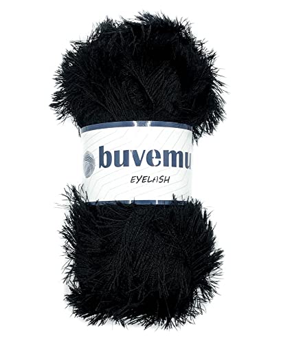 Buvemu Eyelash Fun Fur Yarn 100 Gram (3.53 Ounces) 175 Yards (160 Meters) (Black) #TOP1