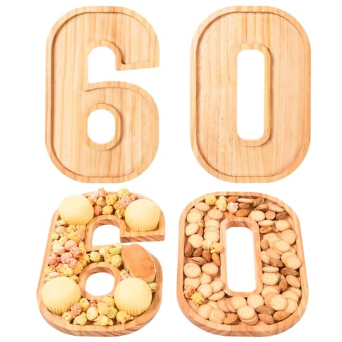 AWIZOM Wooden Charcuterie Boards Number 60 Pine Wood Serving Platters Decorative Serving Trays Number Wooden Snack Dish Plates for 60th Birthday Congrats Anniversary Party Supplies Favor,11.81"